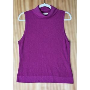 L'agence Sz Large Metallic Old Money Sleeveless Turtleneck Sweater Rose Violet